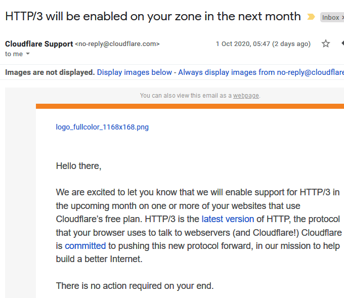 Cloudflare HTTP3應用通知