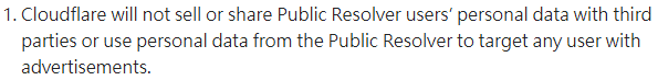 Cloudflare不會分享或銷售用戶個人資料